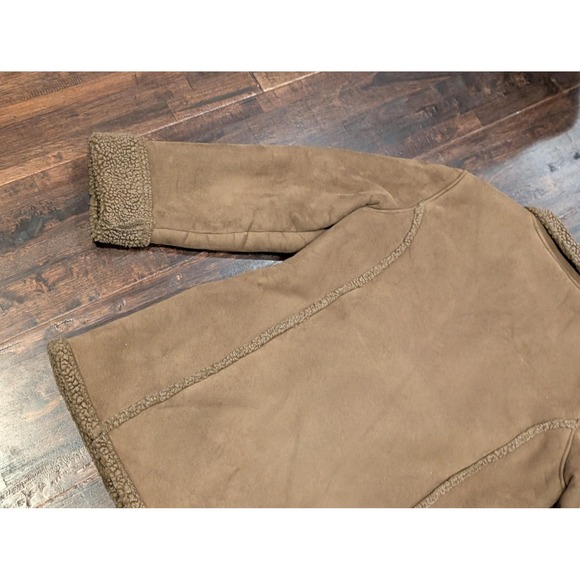 LL Bean Jacket Womens Medium Brown Faux Shearling Fleece Lined Suede Button Coat - Picture 6 of 10